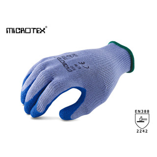 ถุงมือถักเคลือบยางธรรมชาติสีฟ้า MICROTEX® รุ่น 300 | งานช่าง | กันลื่น