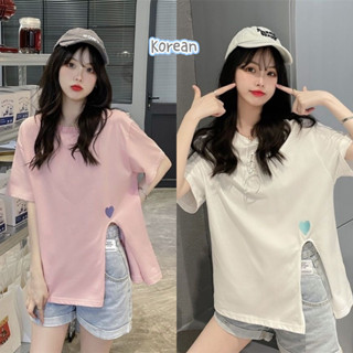 Korean รุ่นใหม่ เสื้อยืดเกาหลี โอเวอร์ไซส์ ปักหัวใจ มาตรฐาน ผ้าคอตตอนผสมโพลีเอสเตอร์ ผ้าไม่ติดตัว ใส่สบาย Z09