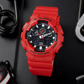 (แท้ 100%) นาฬิกา Casio G-Shock รุ่น GA-100B-4Aนาฬิกาผู้ชาย สายเรซิ่น สีแดง- ของแท้ 100% ประกัน CMG 1ปี