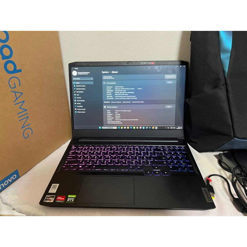 Notebook เกมมิ่ง ตัดต่อ มือสองสภาพใหม่ ยี่ห่อ lenovo ideapad gaming3 Ryzen5 5600 Graphic RTX3050TI  RAM 8GB SSD512GB