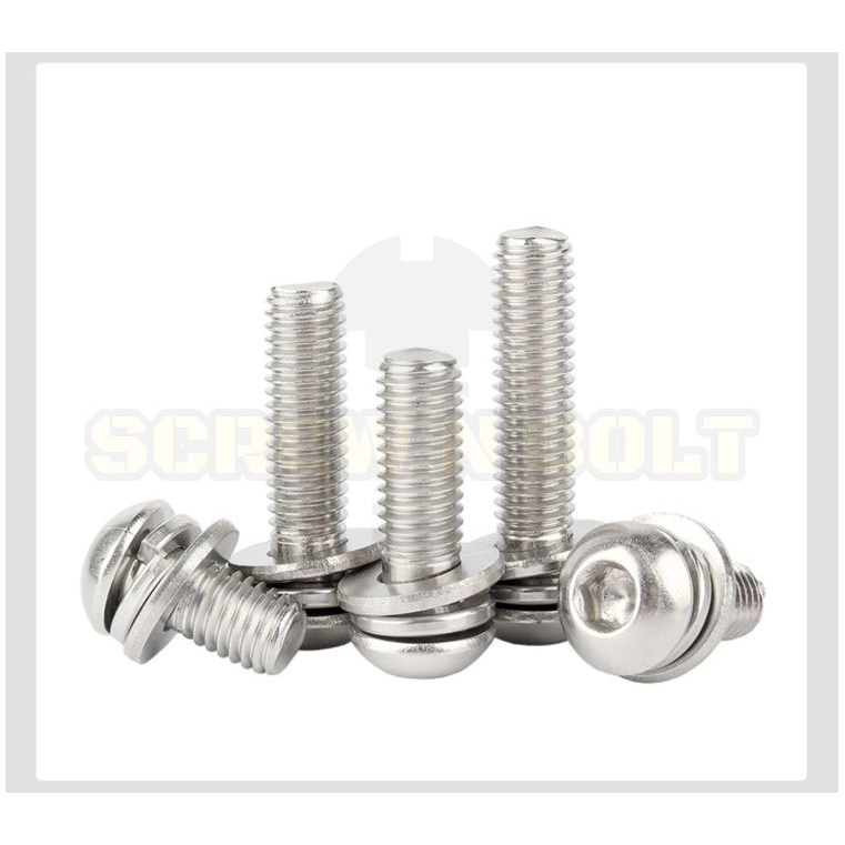 น็อต สกรู หัวจมกลม สวมแหวน อีแปะ+สปริง สแตนเลส 304 เกลียวมิล หยาบ M2.5 M3 M4 / Button Head SEM SUS - รูปที่ 5