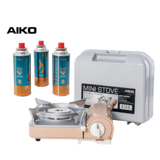 AIKO #AK-8000R+GC-1000 สี Cocoa เตาแก๊สมินิมอล 2.1 kw + AIKO สามกระป๋อง ***รับประกัน 1 ปี