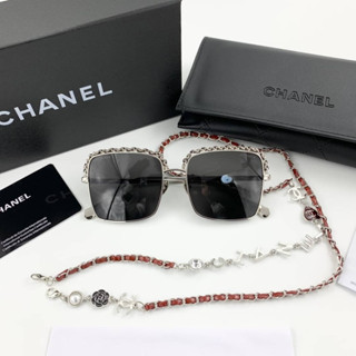 CHANEL SQUARE SUNGLASSES WITH REMOVABLE TRIPLE HANGING CHAIN แว่นตากันแดด แบรนด์ชาแนล