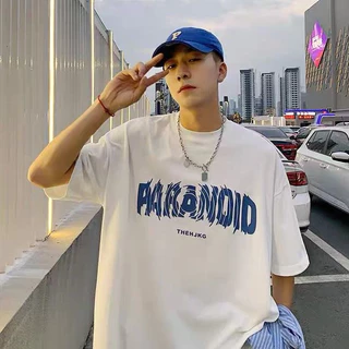 PX เสื้อยืดแขนสั้น คอกลม เสื้อลำลองผู้ชาย สไตล์สตรีท ลายพิมพ์ PARADIO สุดเท่ เสื้อยืดแขนสั้น