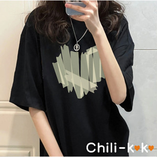 Chili_k❤️k❤️✨พร้อมส่ง✨ เสื้อยืดขนาดใหญ่ เสื้อยืดแขนสั้น oversize ลายหัวใจน่ารักสไตล์เกาหลี 2399