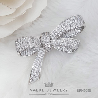 เข็มกลัด ฝังคริสตัลละเอียด ลายโบ Ribbon ขนาดใหญ่ หรู อลัง เครื่องประดับ BRH0098 ValueJewelry