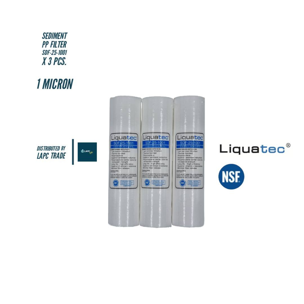 Liquatec ไส้กรองน้ำดื่ม PP ขนาด 10 นิ้ว ความละเอียด 1 ไมครอน (µm) จำนวน 3 ชิ้น