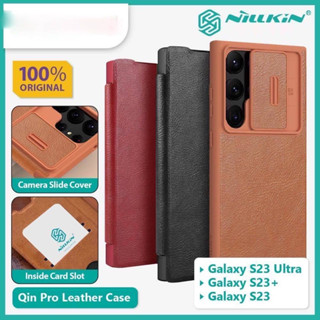 เคสหนังฝาพับ Samsung Galaxy S23 Ultra S23 plus S23 :Nillkin Qin Pro สไลด์ป้องกันเลนส์กล้อง Nillkin ( แท้ 100 %)