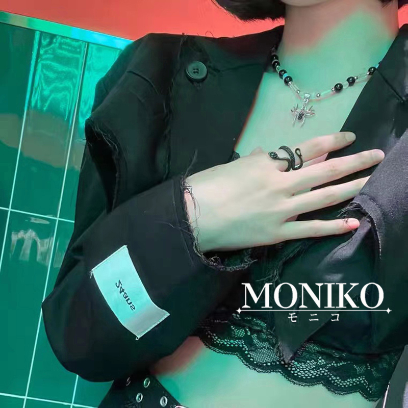 MONIKO สร้อยคอลูกปัด จี้แมงมุม ประดับเพชร สีดํา สไตล์ฮิปฮอป สําหรับผู้ชาย และผู้หญิง - รูปที่ 2