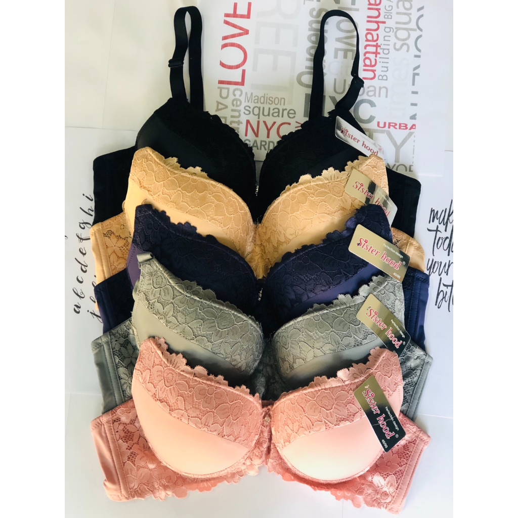 เสื้อใน Sister  hood 2229 (ลายลูกไม้) เสื้อในไซร้ใหญ่ คัพ C ดันทรง กระชับอกสวย มีโครง 3 ตะขอ