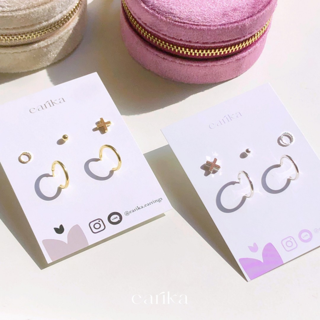 earika.earrings - XO and pic hoop set เซ็ตต่างหูก้านเงินแท้ชุบทองคำขาว/ทอง คนแพ้ง่ายใส่ได้