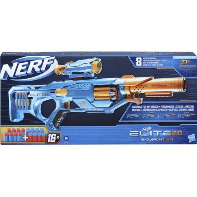 Nerf Elite 2.0 Eaglepoint RD-8 Blaster Gun 8-Dart Drum, Detachable Scope and Barrel, 16 Nerf Darts, Bolt Action