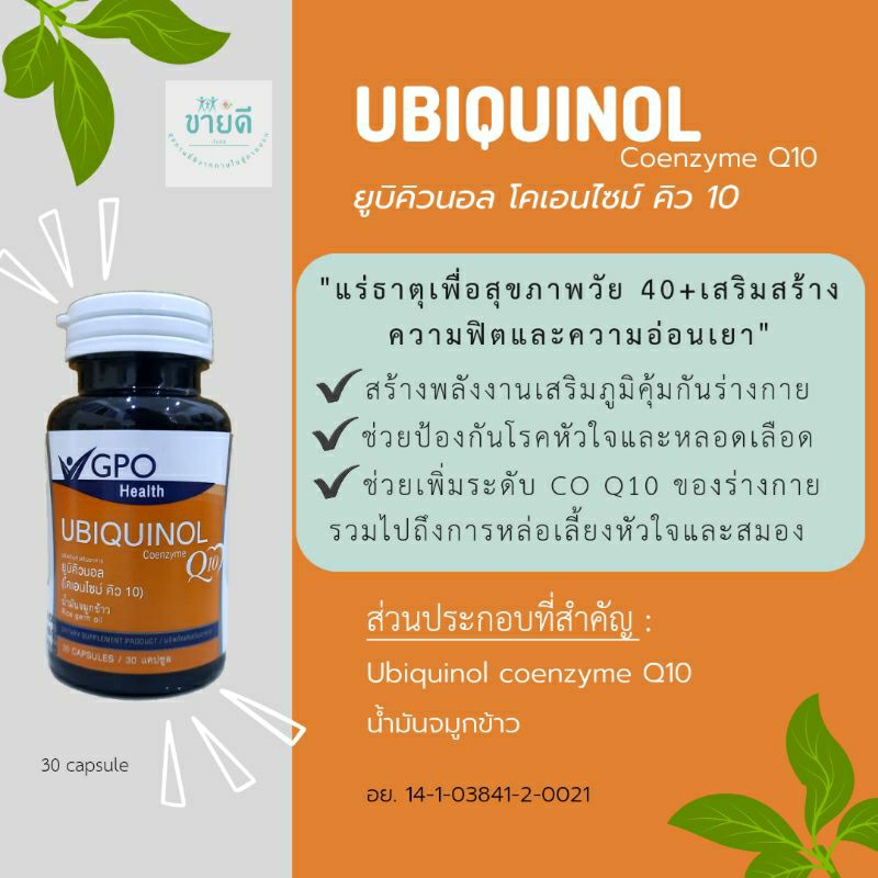 UBIQUINOL Coenzyme Q10 - องค์การเภสัชกรรม GPO-นำเข้าจากญี่ปุ่น [Exp.12/23]