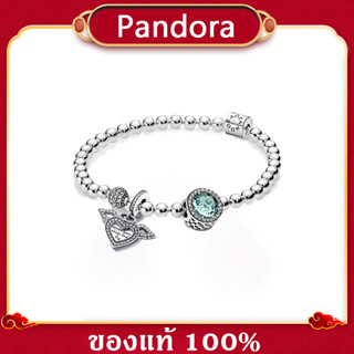 Pandora ของแท้ Pandora necklace ชุดสร้อยข้อมือ Pandora Pandora 925 Silver Ice Blue Wings สปอตสินค้า