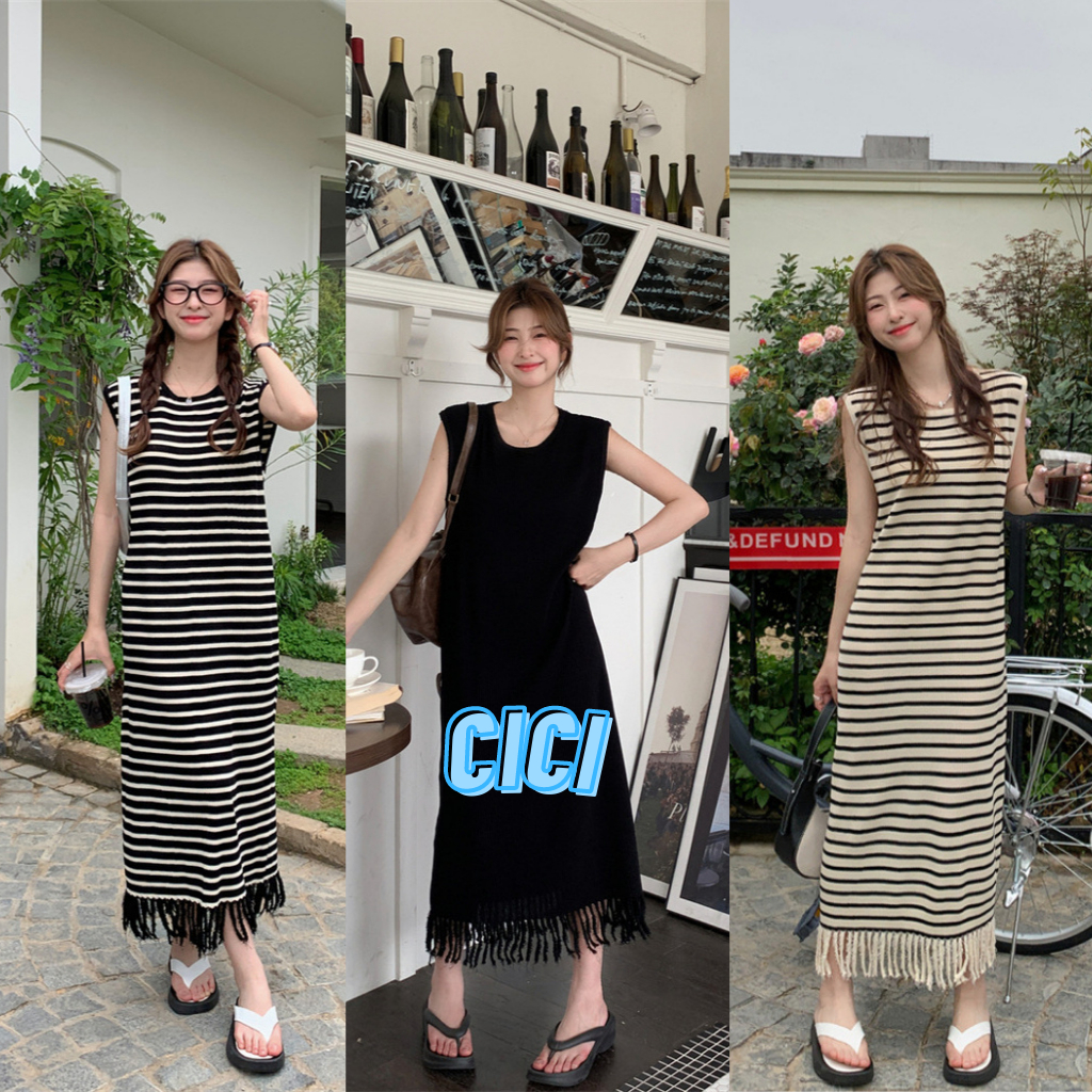ส่งทันที Cici(NO. 50075/29048)เดรสไหมพรมเเขนกุด เหมาะกับสาวทุกสไตล์