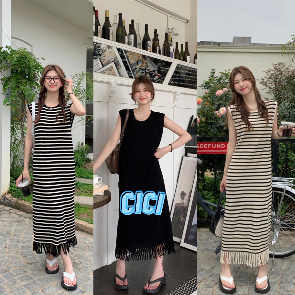 ส่งทันที Cici(NO. 50075/29048)เดรสไหมพรมเเขนกุด เหมาะกับสาวทุกสไตล์