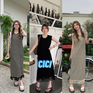 ส่งทันที Cici(NO. 50075/29048)เดรสไหมพรมเเขนกุด เหมาะกับสาวทุกสไตล์