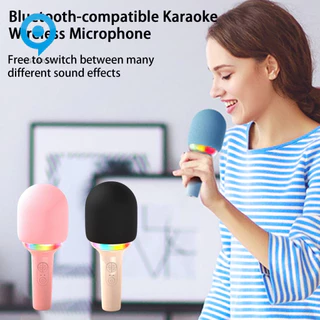 Karaoke Microphone Bluetooth ไมค์ร้องเพลงไร้สาย ไมโครโฟนบลูทูธ ไฟมีแสงกระพริบสี rainbow สวยน่ารัก ไมโคนโฟนคาราโอเกะ