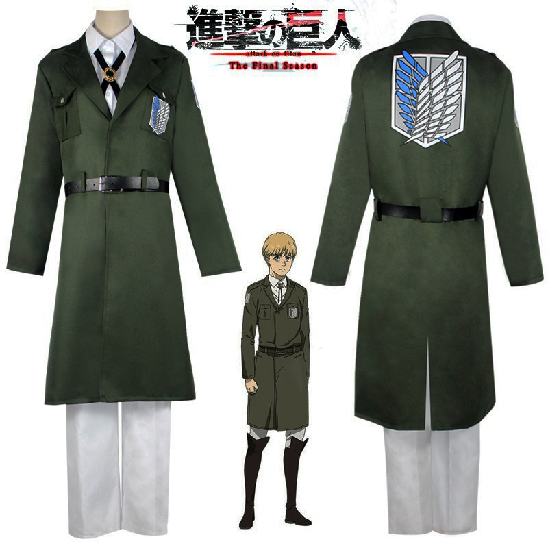 โจมตี Titan คอสเพลย์ Levi เครื่องแต่งกาย Shingek No Kyojin Scout ทหารเสื้อโค้ท Windcoat เครื่องแบบชา