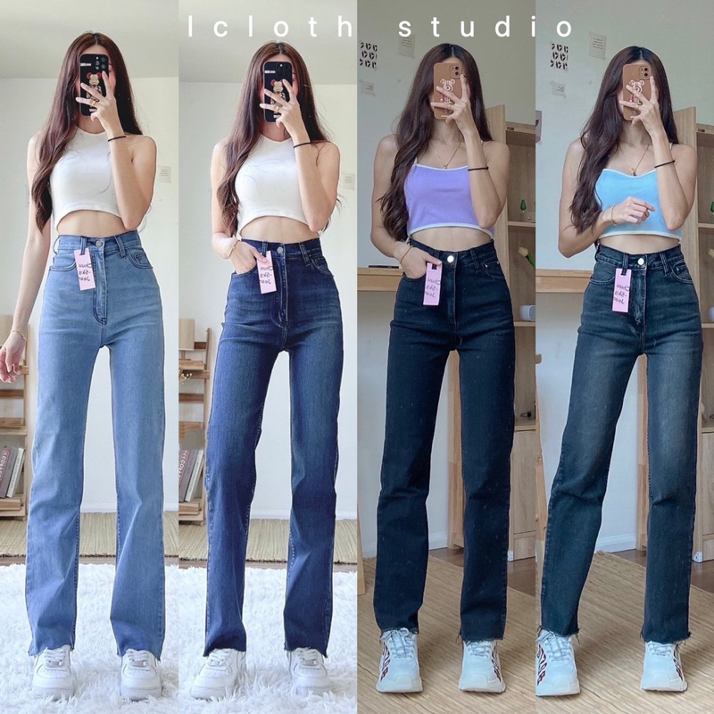 New Design Chuu -5kg jeans กางเกงยีนส์ทรงกระบอกเล็ก ปลายขาตัด สใตล์เกาหลี ผ้ายืดใส่สบาย