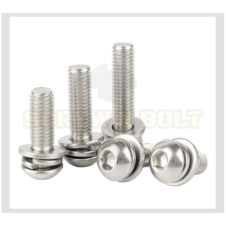 น็อต สกรู หัวจมกลม สวมแหวน อีแปะ+สปริง สแตนเลส 304 เกลียวมิล หยาบ M2.5 M3 M4 / Button Head SEM SUS - รูปที่ 6