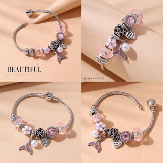 A17 สร้อยข้อมือ BEAUTIFUL PINK วาฬชมพู ประดับไข่มุกทะเล  ไม่ลอก ไม่ดำ จัดส่งทุกวัน