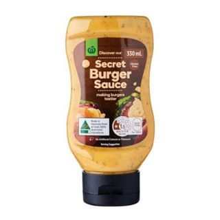 ซอสเบอร์เกอร์ นำเข้าจากออสเตรเลีย🇦🇺 Woolworths Burger sauce 330ml.ซีเครท เบอร์เกอร์ซอส -ใช้น้ำมันคาโนล่า -มีแตงกวาดอง5%