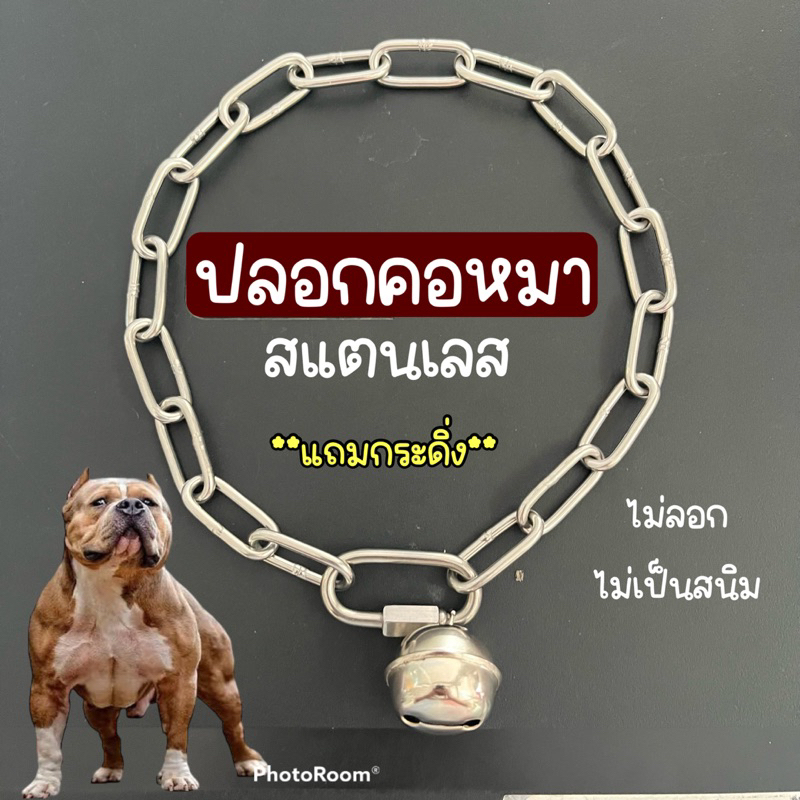 (แถมกระดิ่ง) ปลอกคอหมา ปลอกคอหมาสแตนเลส โซ่หมา หนา 3มิล