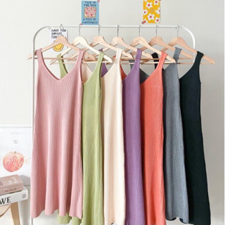 (พร้อมส่งครบสี)⭐️Pastel dress เดรสแขนกุดพาสเทล ใส่คลุมท้องได้ ไหมพรมผ้านิ่ม พร้อมส่ง