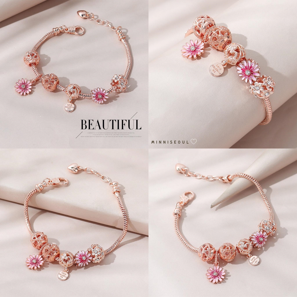 A18 สร้อยข้อมือ BEAUTIFUL Flower ลายดอกเดซี่ ไม่ลอก ไม่ดำ สายปรับได้ จัดส่งทุกวัน