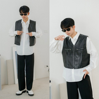 DOPE VEST เสื้อกั๊กหนังสไตล์ Y2K