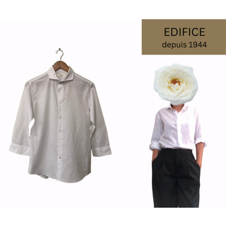 Edifice Depuis - เสื้อเชิ้ตสีขาวใส่ทำงาน ผ้าลินินผสม cotton อก 36