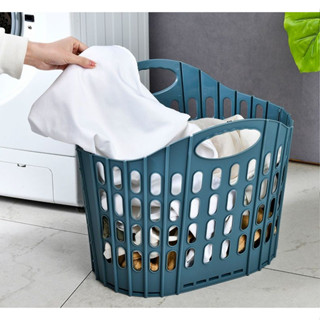 Foldable laundry basket ตะกร้าผ้า พลาสติก พับได้ 50×36×39 cm สีน้ำเงิน ST210706-5BL