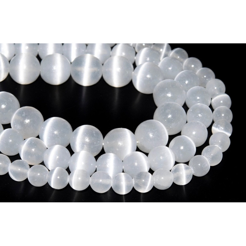 1 St AAAA Natural Selenite 6mm 8mm 10mm Round Beads High Quality Real Genuine Natural Cat's Eye Selenite 15.5