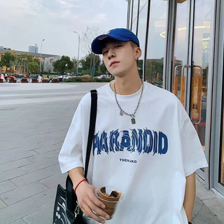 PX เสื้อยืดแขนสั้น คอกลม เสื้อลำลองผู้ชาย สไตล์สตรีท ลายพิมพ์ PARADIO สุดเท่ เสื้อยืดแขนสั้น
