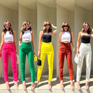 Nadia korean high-waist pant กางเกงขายาวขอบเรียบทรง 7ส่วน