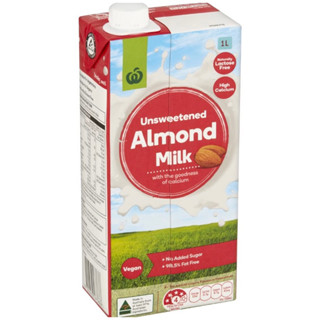 นมอัลมอนด์ออสเตรเลีย🇦🇺Woolworths unsweeted almond milk vegan 1000ml.ไม่หวาน ไม่เติมน้ำตาล วีแกน ส่งเร็ว