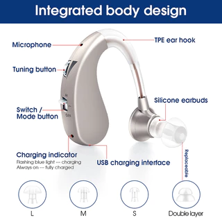 Dr.isla เครื่องช่วยฟัง USB แบบชาร์จดิจิตอลสำหรับผู้สูงอายุหลังหู เครื่องขยายเสียง เครื่องช่วยฟัง การปรับเสียงเหมาะสำหรับหูทั้งสอ H9