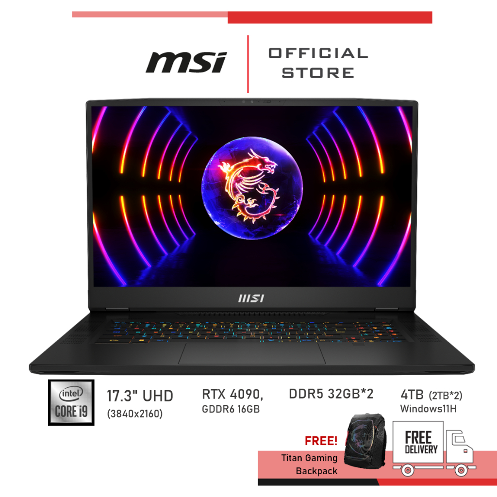 MSI Notebook (โน้ตบุ๊ค) Titan GT77HX 13VI-001TH  (RTX 4090, GDDR6 16GB) w/MUX