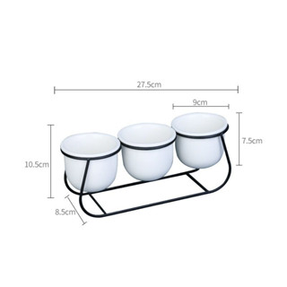 Plant stand กระถางดอกไม้เซรามิก 3 ใบ พร้อมชั้นวาง 9x28x11 cm สีดำ ST0531-31BL