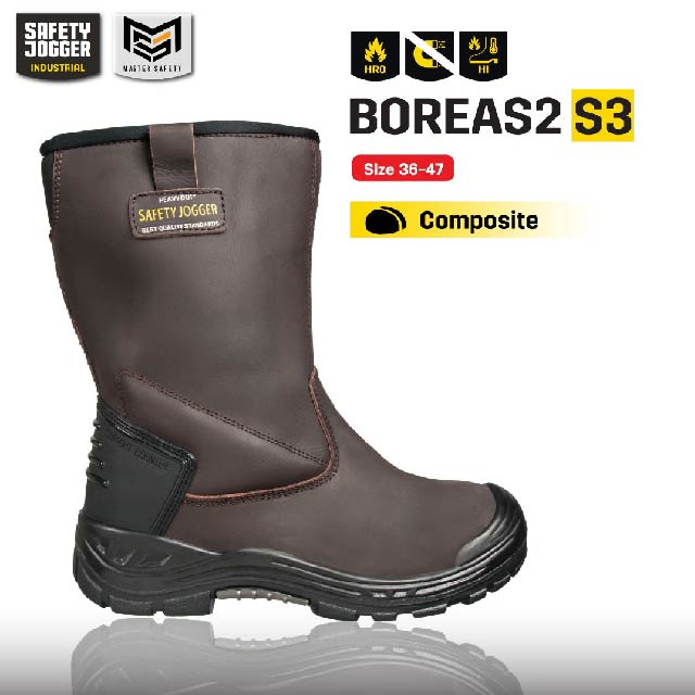 [ของแท้พร้อมส่ง] Safety Jogger รุ่น BOREAS2 S3 รองเท้าบู้ทหนังเซฟตี้ หัวคอมโพสิท พื้นกันทะลุ พื้นกันความร้อนสูง