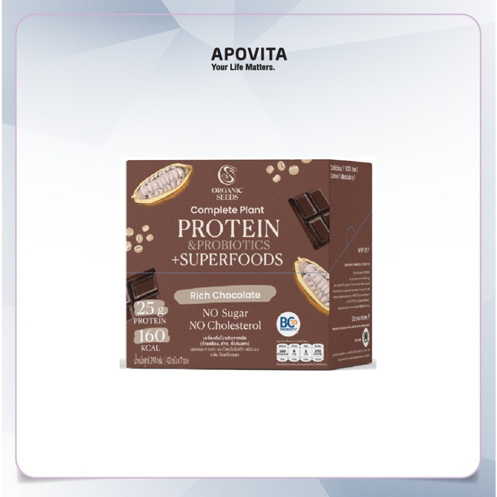 โปรตีนพืช รสช๊อคโกแลต 1 กล่อง (7 ซอง) Complete Plant Protein  & Probiotics + Superfoods