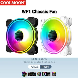 พัดลมเคส Coolmoon Snow Mirror WF1 ARGB 3pin 5V 120mm 4pin PWM 1800RPM