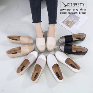 รองเท้าทรงสวมหนังนิ่ม สไตส์Espadrilles เสริมส้น S8997