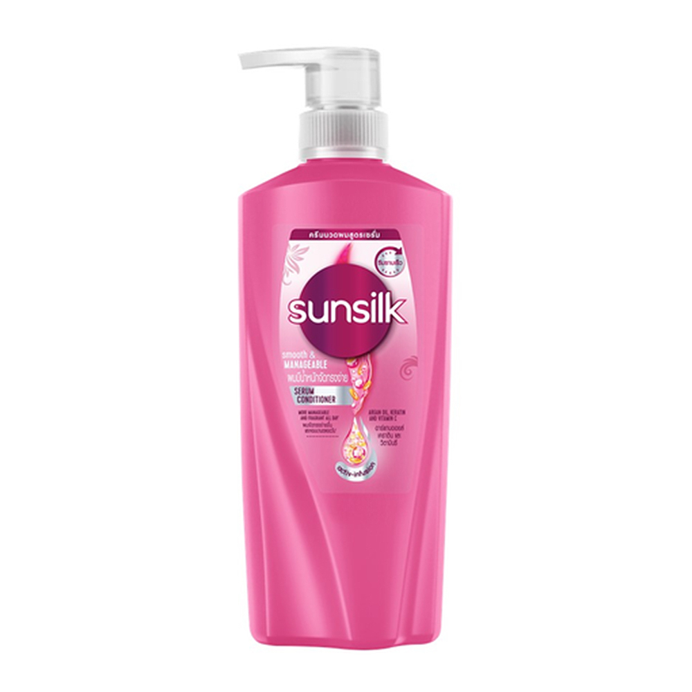 ซันซิล ครีมบำรุงผม สมูทแอนด์เมเนจ สูตรผมมีน้ำหนัก จัดทรงง่าย สีชมพู ขวดปั๊ม ขนาด 350 มล. SUNSILK HAIR CONDITIONER SMOOTH