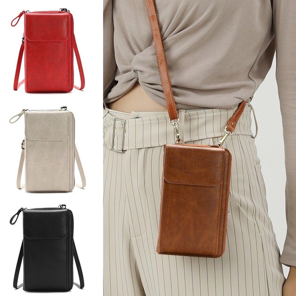 minoshop กระเป๋าสะพายข้าง ใส่มือถือ หนังPU งานเรียบหรู มินิมอล