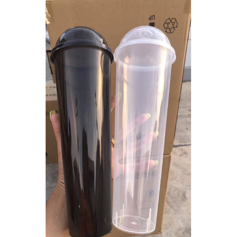 (25ใบ) เเก้วPP ยีราฟท์ 1000ML สีดำ/สีใส พร้อมฝา