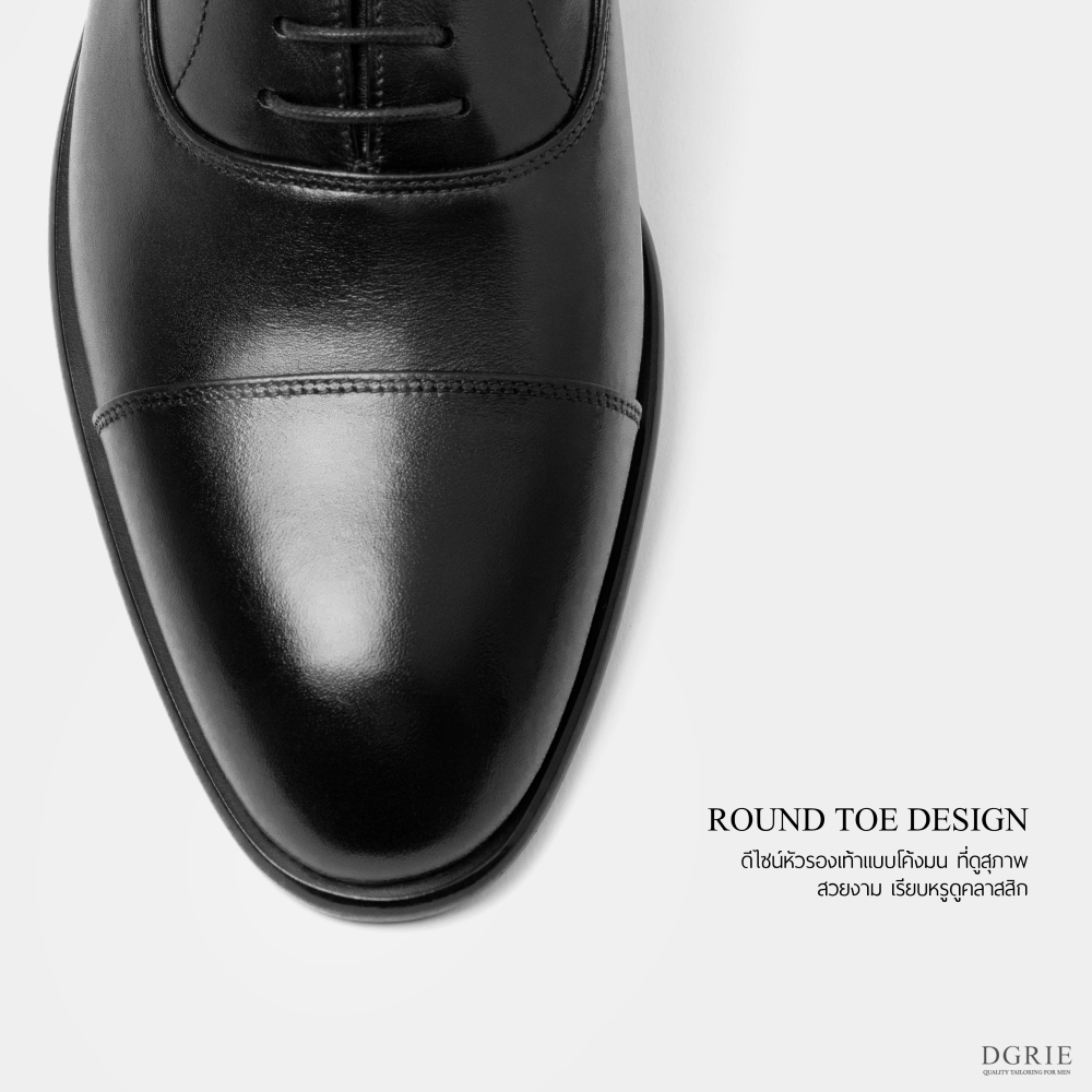 DGRIE Black Round Cap Toe Oxford Shoes-รองเท้าหนังสีดำ