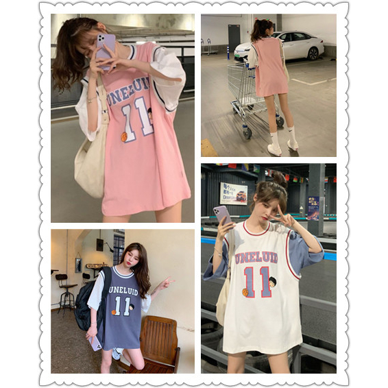fashiongirl1688 เสื้อยืดบาสแขนสั้น สีม่วง-สีขาว-สีชมพู ลาย eleven เก๋ๆ เท่ๆ เนื้อผ้านิ่ม ใส่สบาย