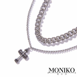 MONIKO สร้อยคอโซ่เงิน สองชั้น จี้ไม้กางเขน ประดับเพชร สไตล์ฮิปฮอป